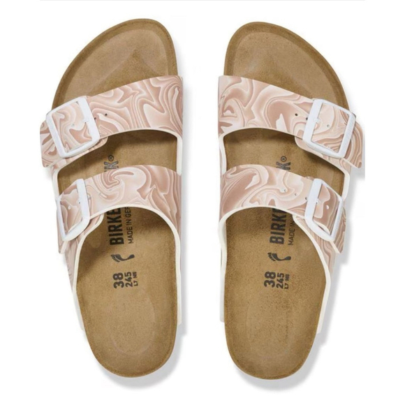 Birkenstock Arizona Marbled Birko-Flor Sandals Size 7 Beige - Picture 7 of 7